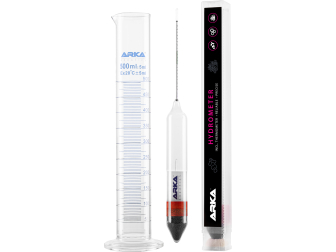 Densímetro incL Termómetro + Cilindro de medición hecho de vidrio de borosilicato 3.3 ARKA